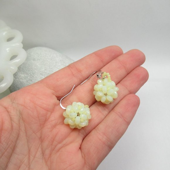 Uranium glass dodecahedron beaded bead earrings - Picture 5 of 14
